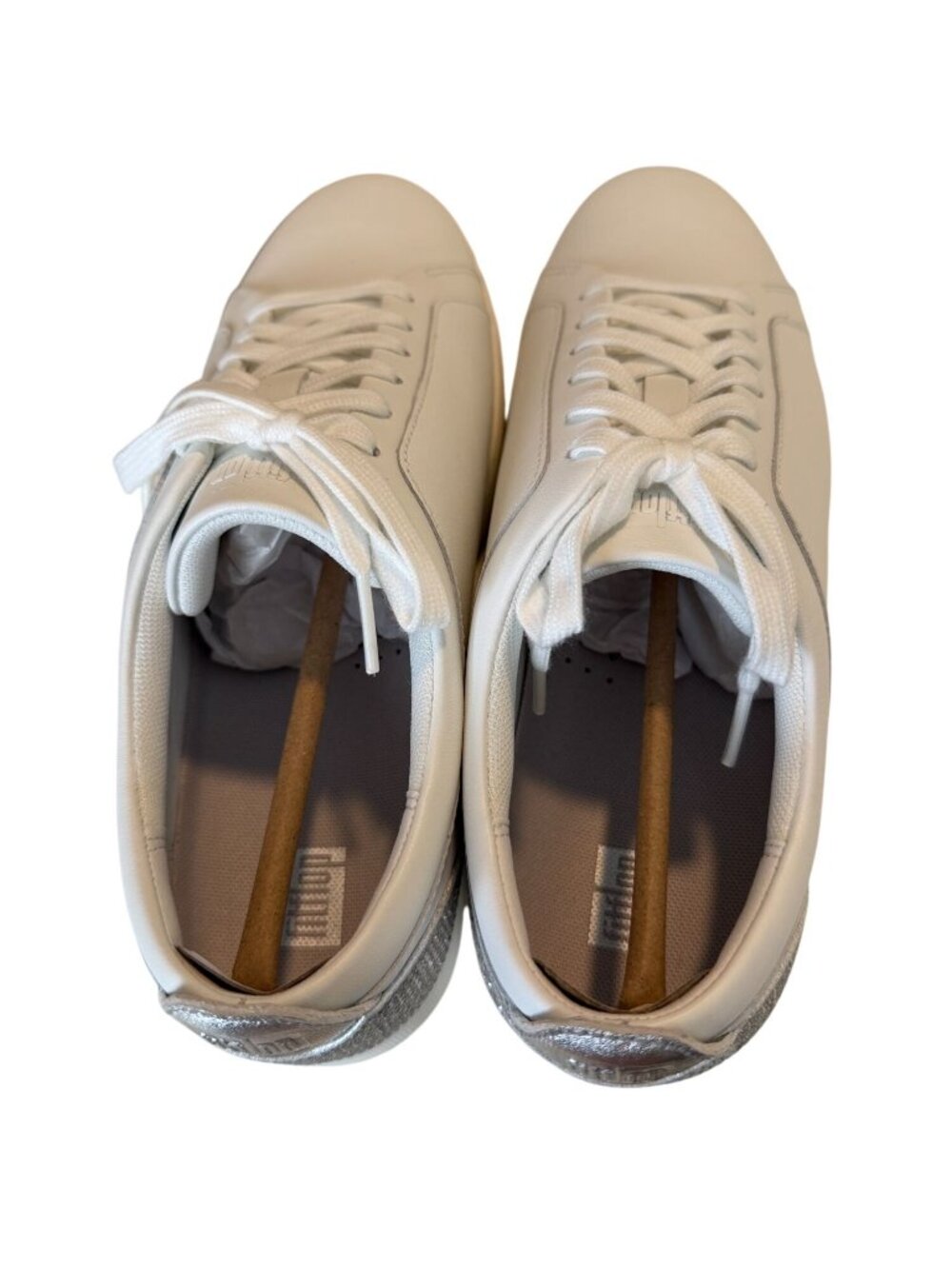 Fitflop Rally White and Silver Crystal Back Tab Leather Sneaker Size 8.5 NIB - Picture 4 of 12